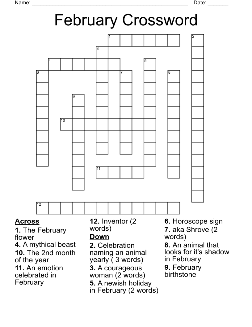 February Crossword WordMint