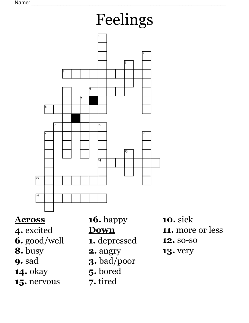 Feelings Crossword WordMint Feelings Crossword WordMint