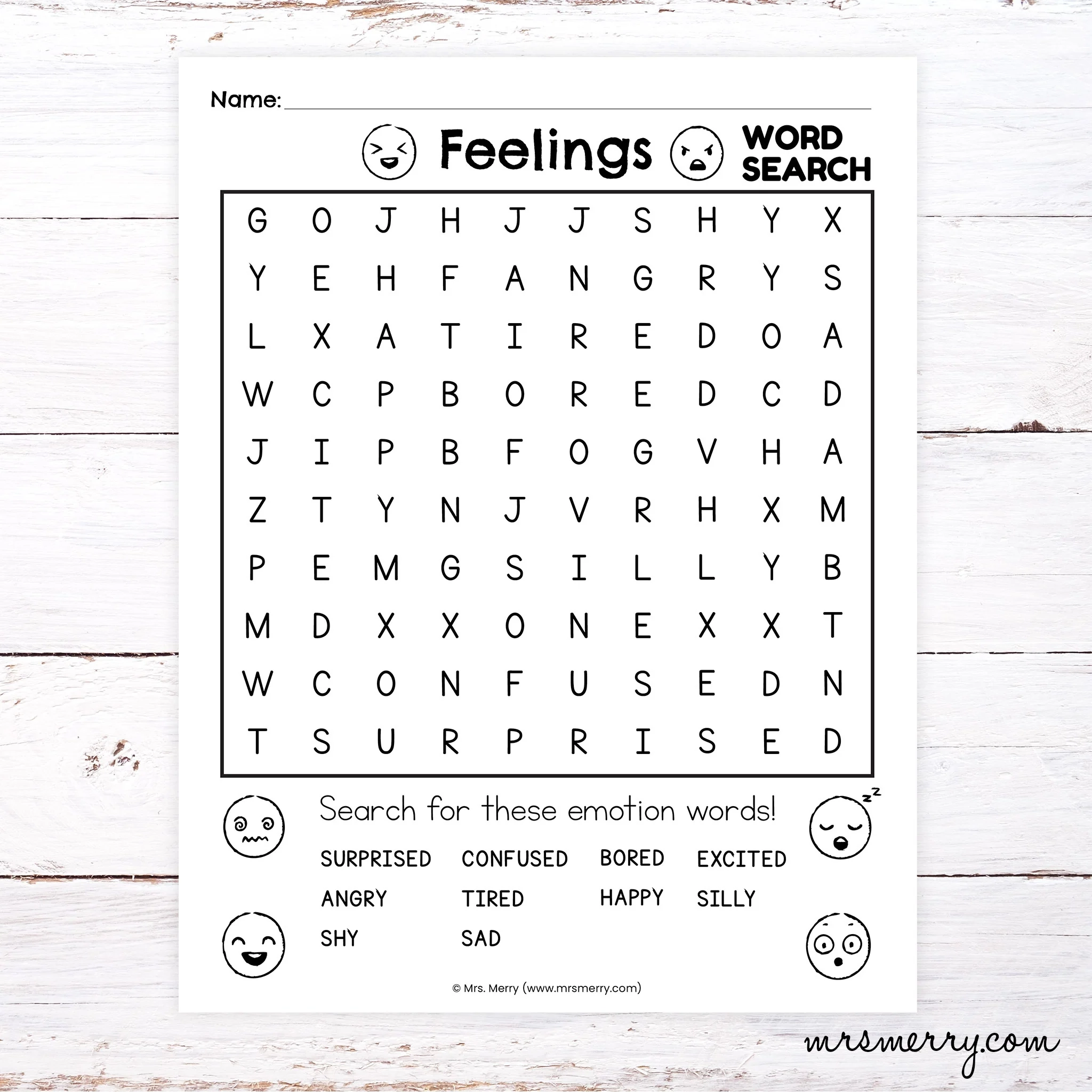 Feelings Word Search Emotional Learning Printable Mrs Merry