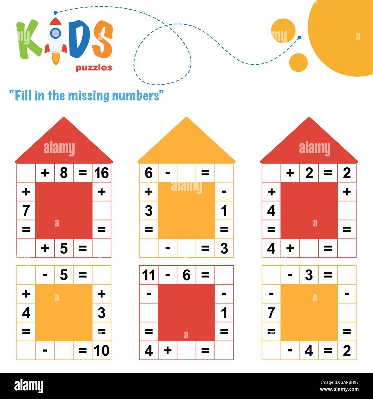 Fill In The Missing Numbers Easy Colorful Math Crossword Puzzles For Preschool Elementary And Middle School Kids Stock Vector Image Art Alamy