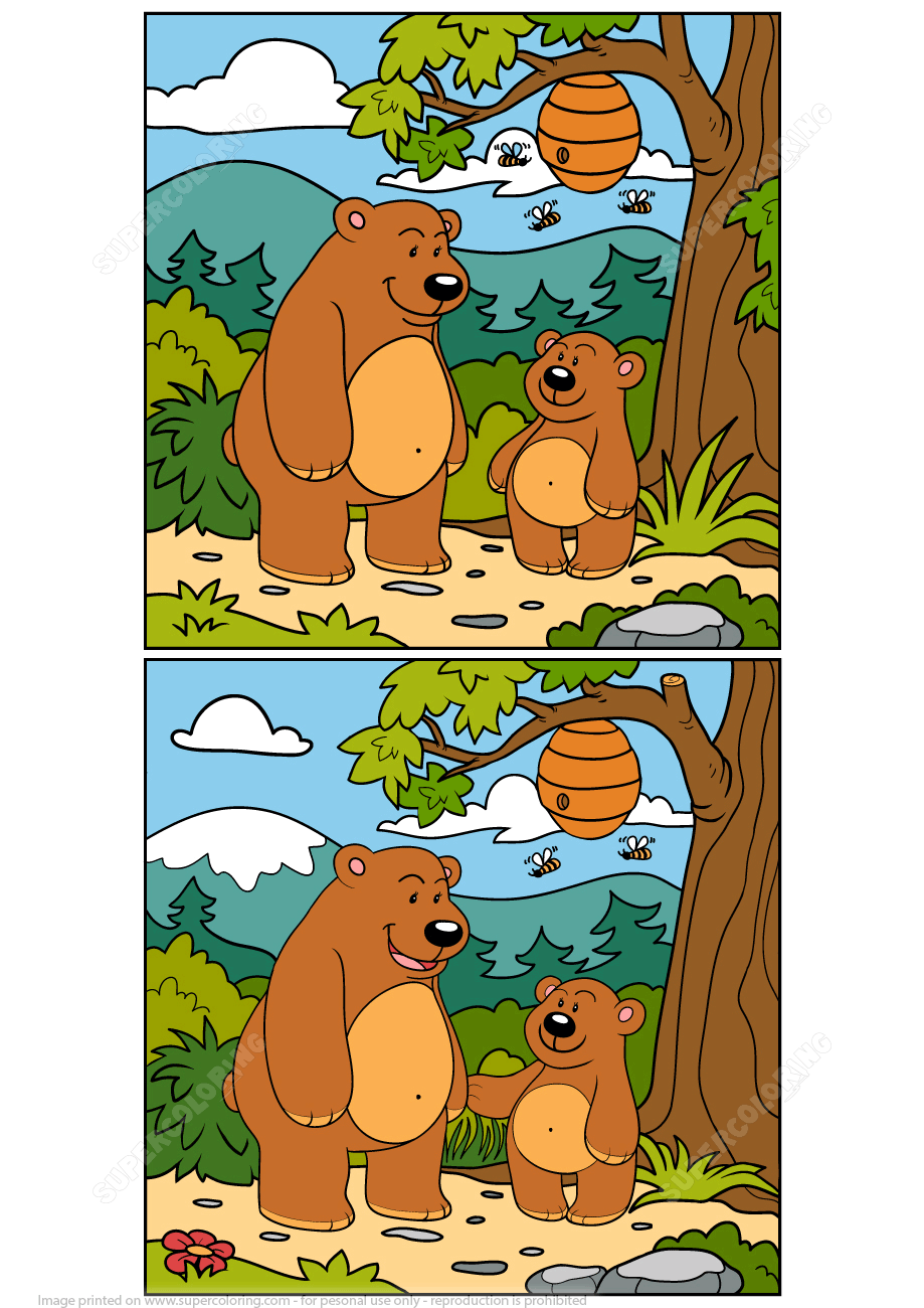 Find 12 Differences Between 2 Pictures Of Bears Puzzle Free Printable Worksheets