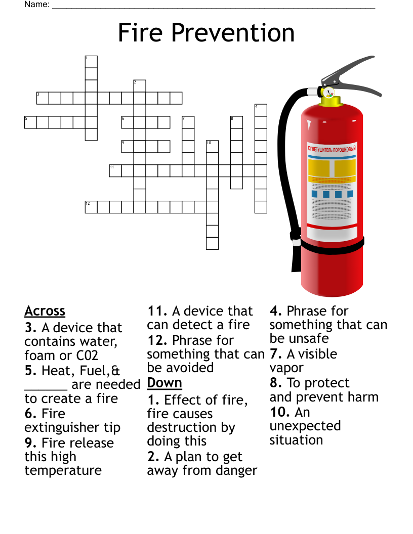 Fire Prevention Crossword WordMint