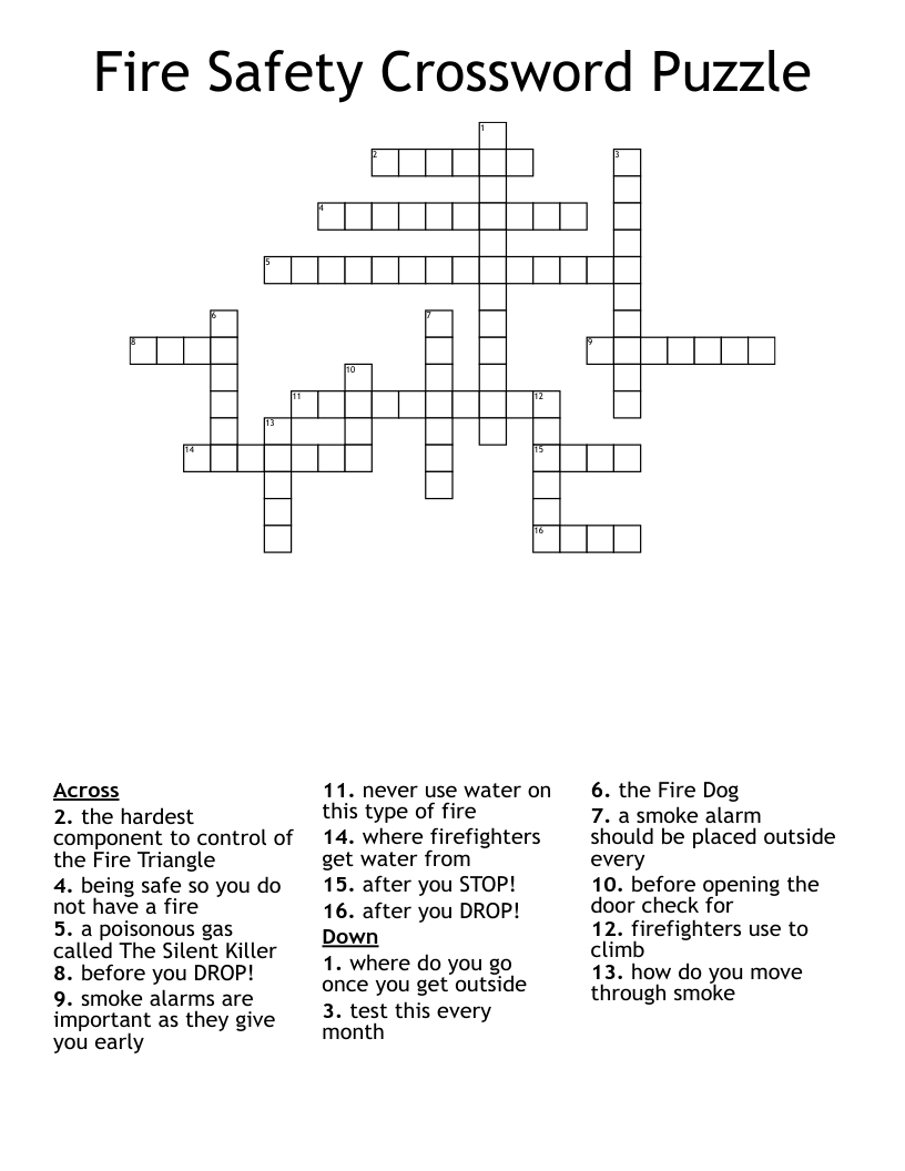 Fire Safety Crossword Puzzle WordMint