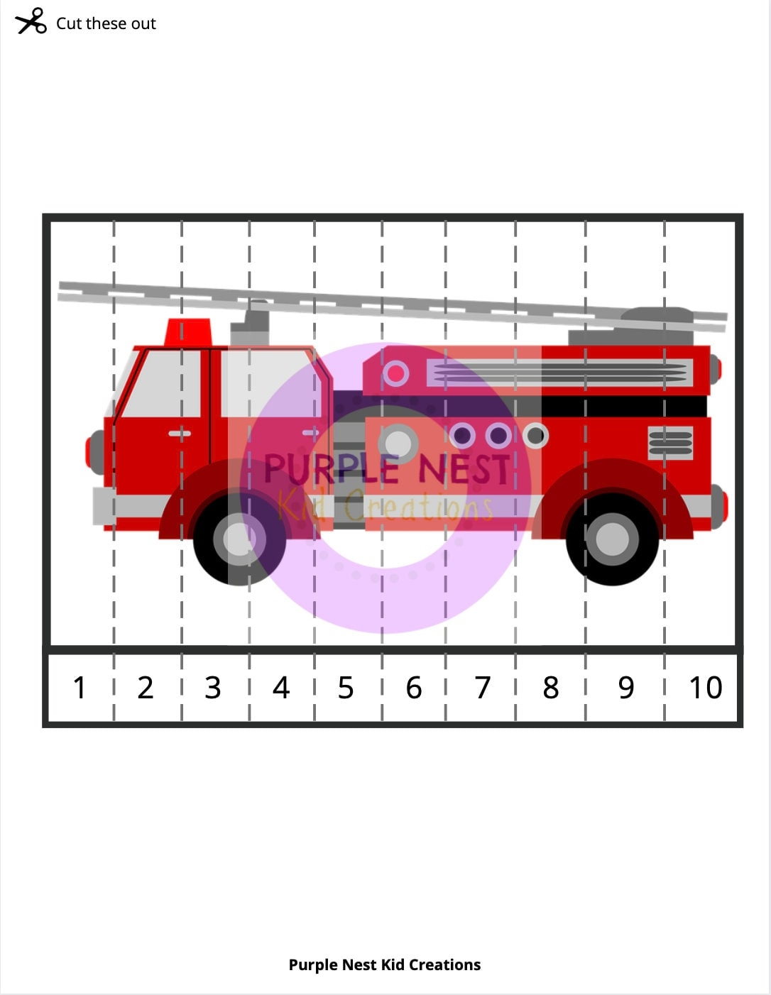 Firetruck Counting Puzzle Educational Printable Activity PDF Etsy