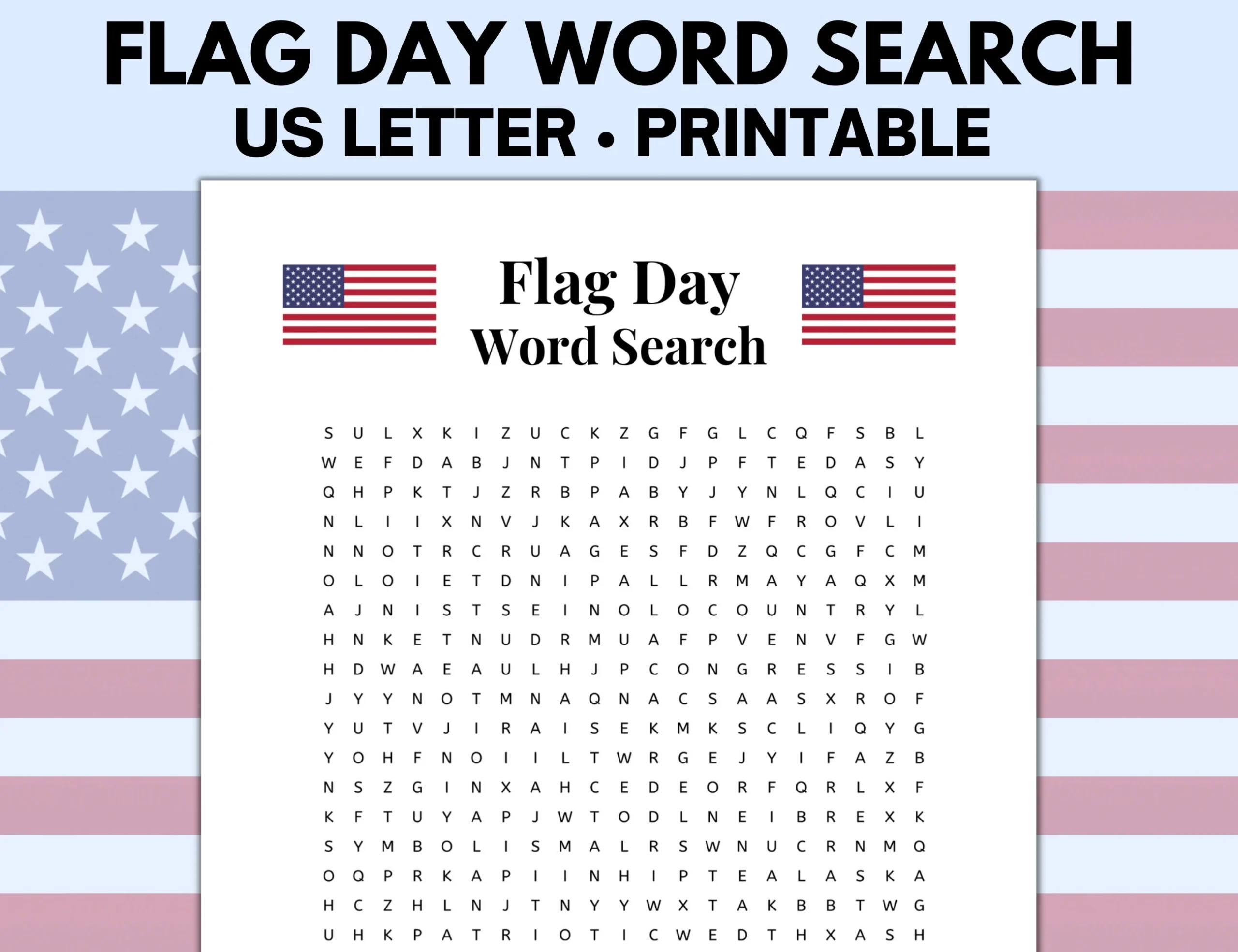 Flag Day Word Search Flag Day Printable Flag Day Activities Word Search Printable Patriotic Games Etsy