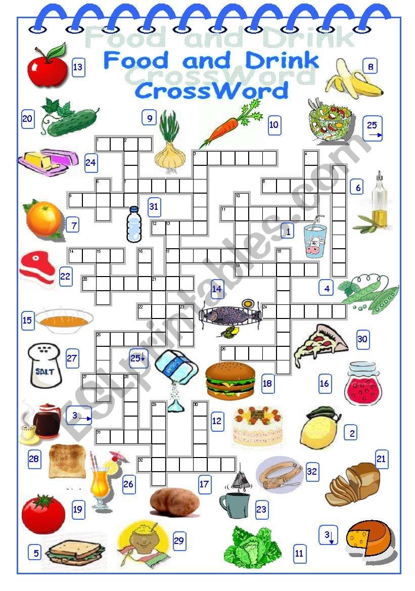 Food And Drink Crossword ESL Worksheet By Alyona C Food And Drink Crossword ESL Worksheet By Alyona C