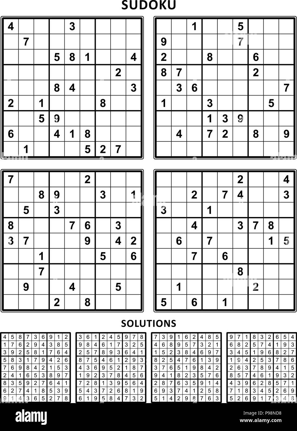 Four Sudoku Puzzles Of Comfortable easy Yet Not Very Easy Level On A4 Or Letter Sized Page With Margins Suitable For Large Print Books Set 10 Stock Vector Image Art Alamy