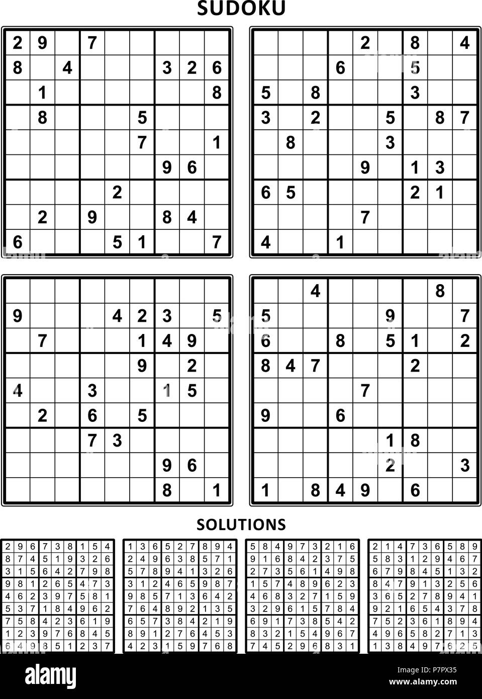 Four Sudoku Puzzles Of Comfortable Level On A4 Or Letter Sized Page With Margins Suitable For Large Print Books Answers Included Set 12 Stock Vector Image Art Alamy