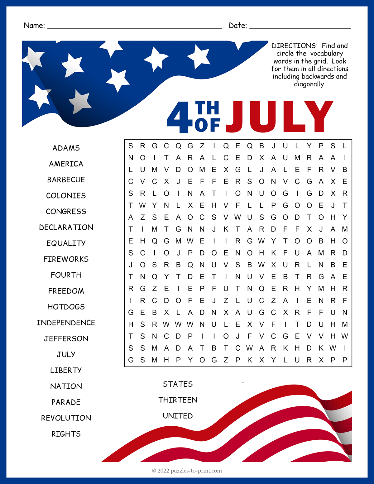 Fourth Of July Word Search Printable Puzzles
