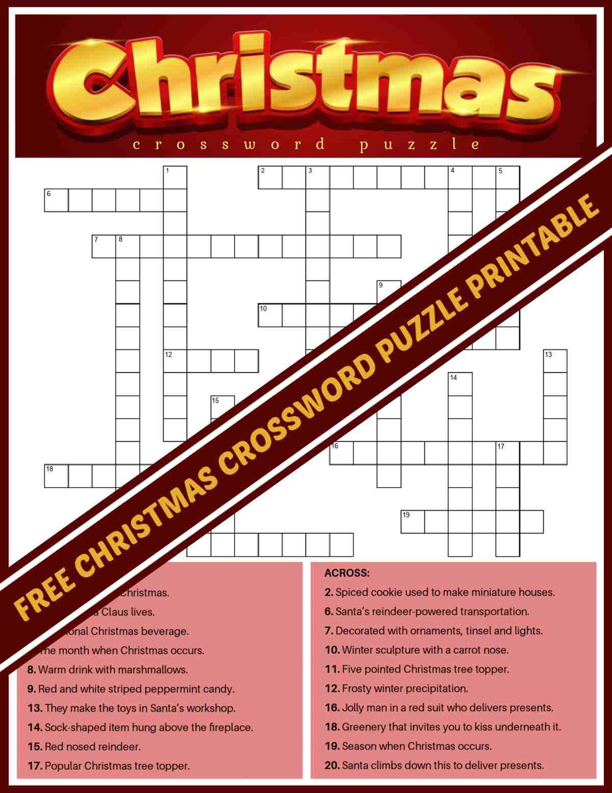 Free Christmas Crossword Puzzle Printable PDF JPG