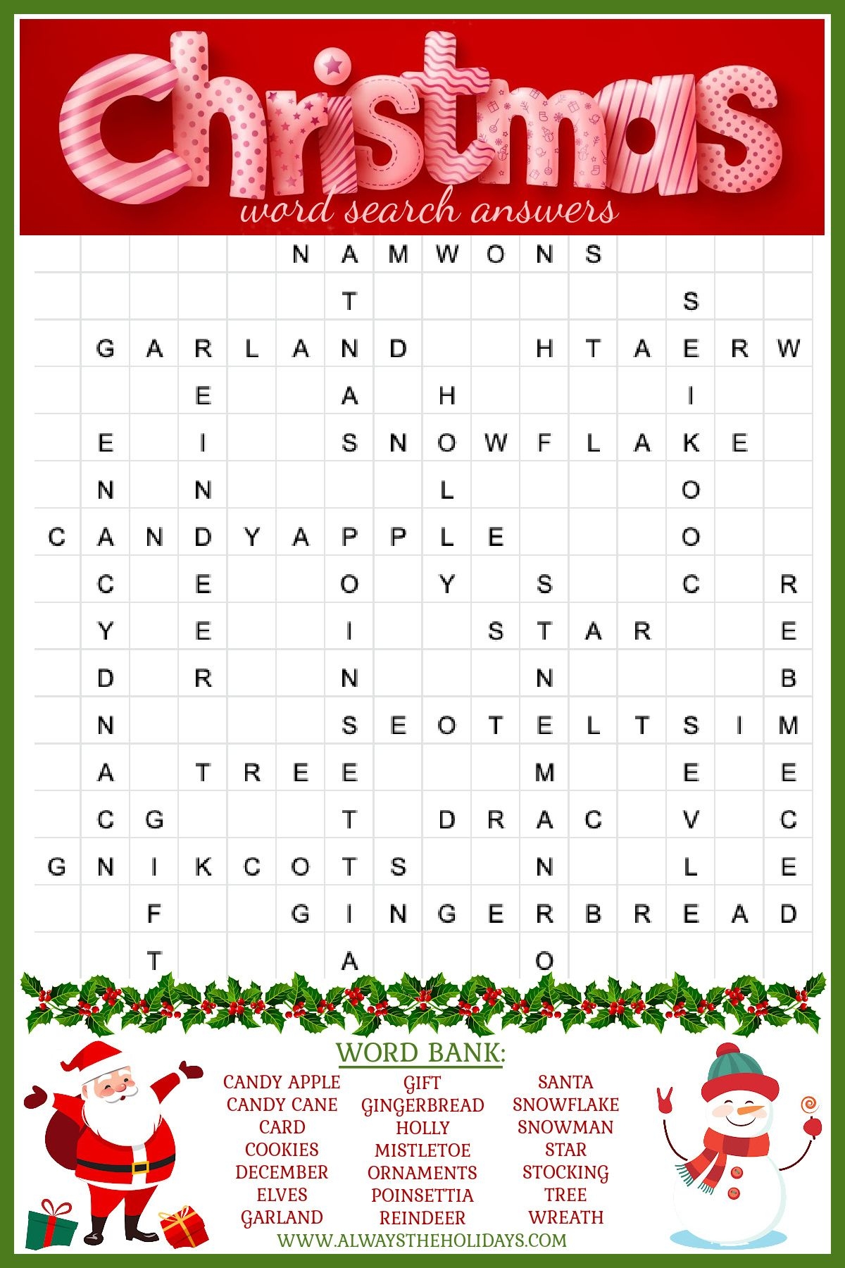 Free Christmas Word Search Printable With Answer Key Included