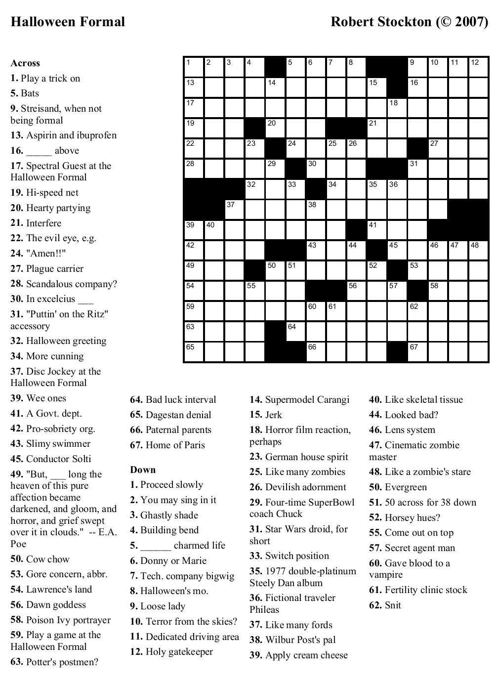 Free Crossword Puzzle 17 Halloween Formal Beekeeper Crosswords