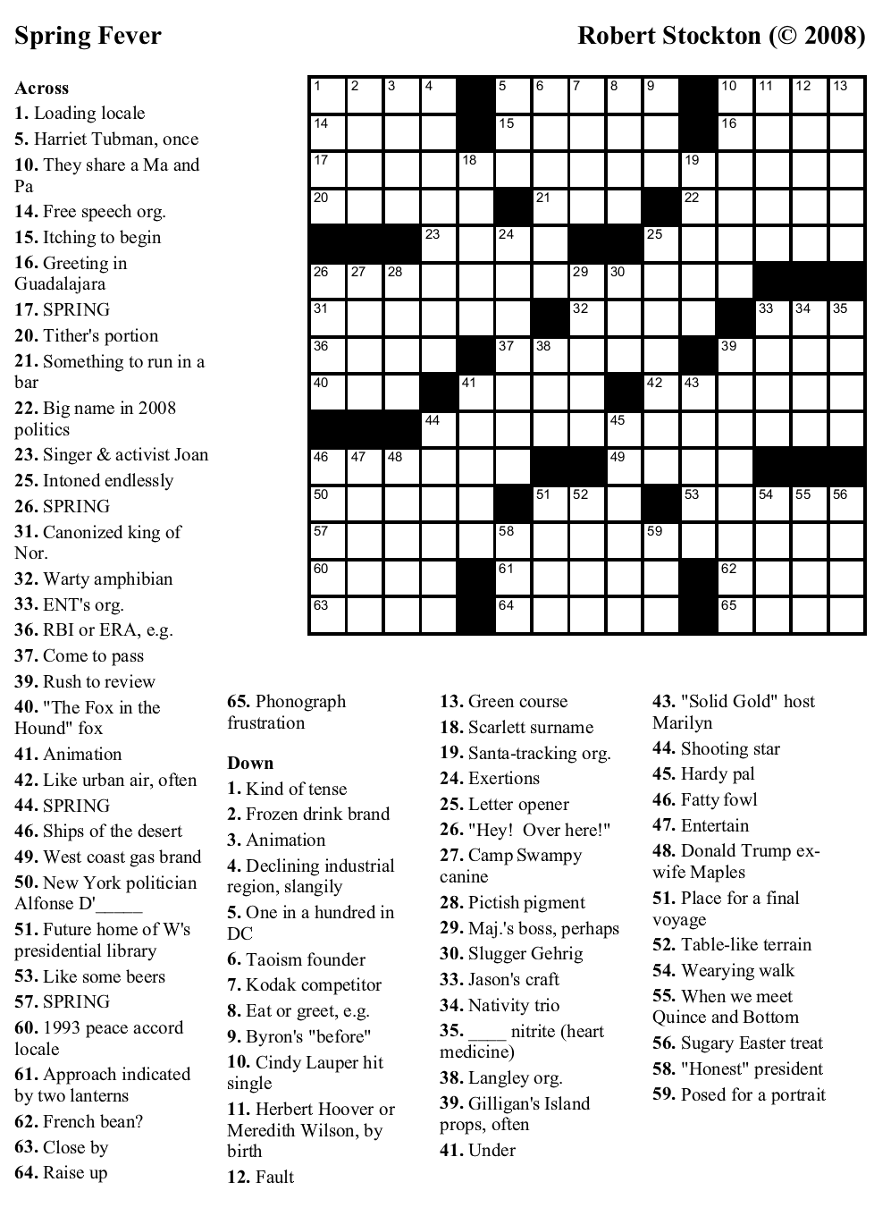 Free Crossword Puzzle 38 Spring Fever Beekeeper Crosswords