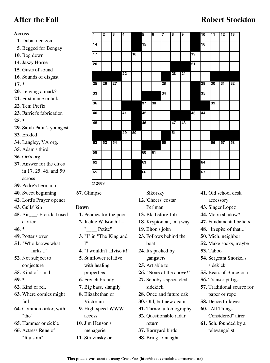 Free Crossword Puzzle 68 After The Fall Beekeeper Crosswords