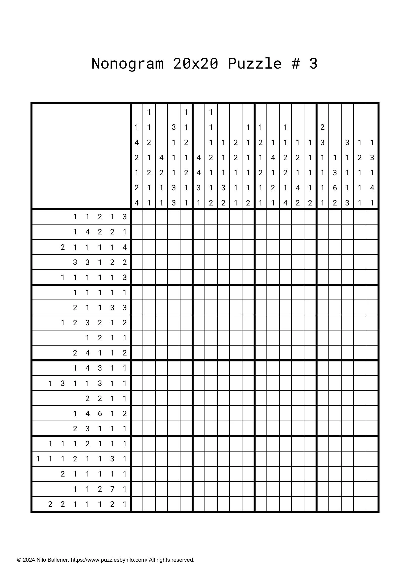 Free Downloadable Nonogram Puzzle Large 3 Puzzles By Nilo