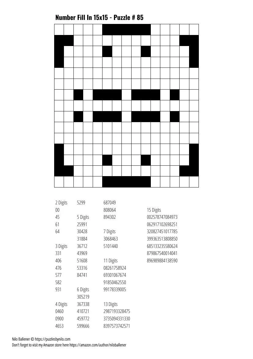 Free Downloadable Puzzle Number Fill In 15x15 85 Puzzles By Nilo