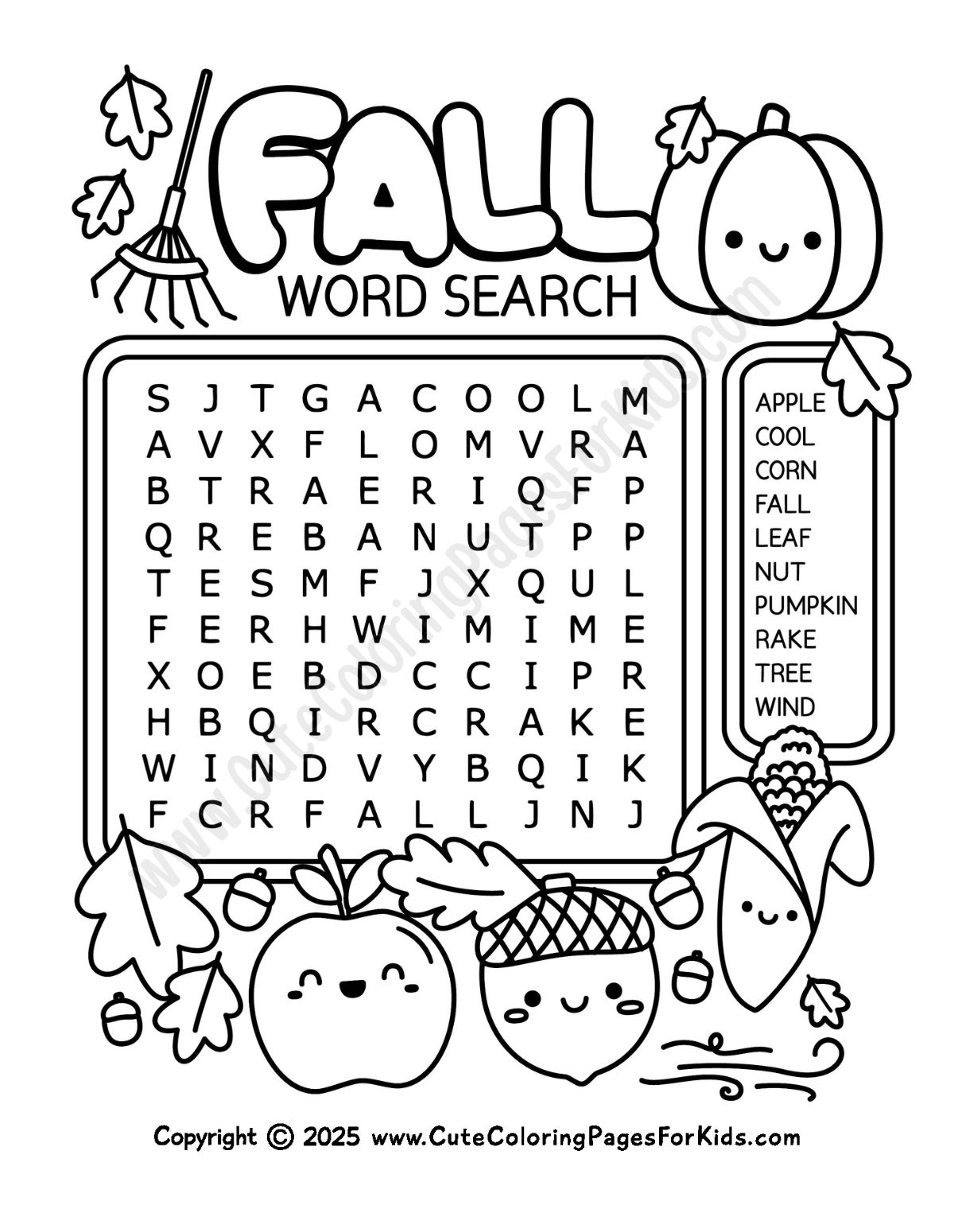 Free Fall Word Search Printables For Kids Cute Coloring Pages For Kids