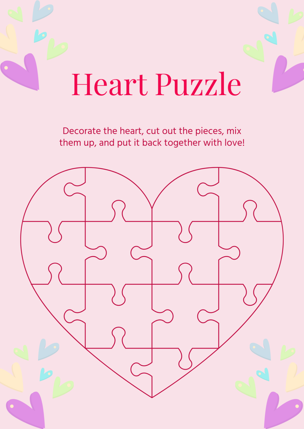 Free Heart Puzzle Template To Edit Online