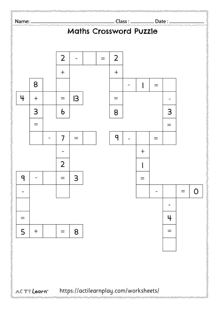 Math Crossword Puzzles Free Printable - puzzle.premiumprintable.com
