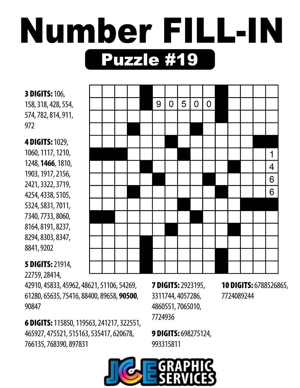 Free Number Fill In Puzzles Ready For Printing PDF JCE