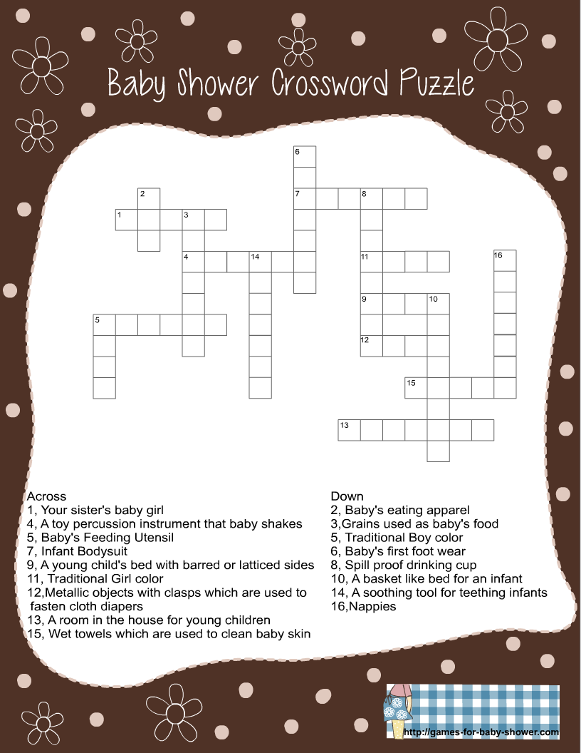 Free Printable Baby Shower Crossword Puzzle Game