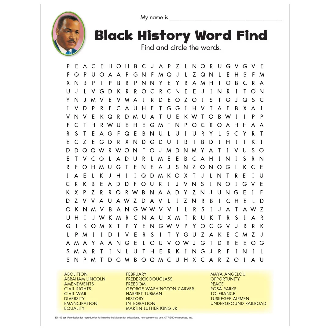 Free Printable Black History Word Find TREND Enterprises