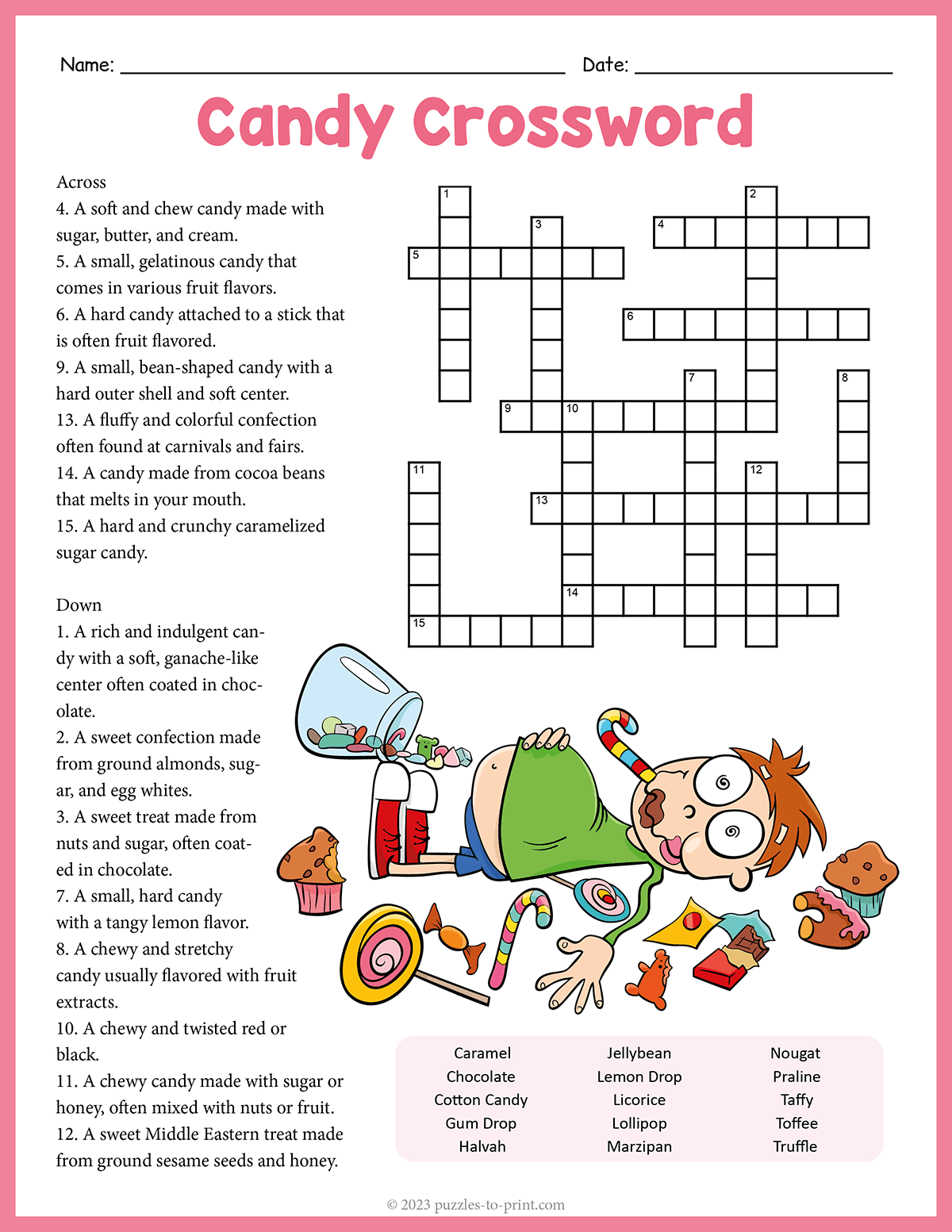 Free Printable Candy Crossword
