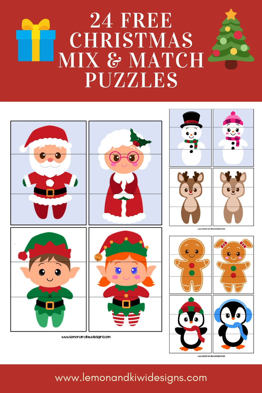 Free Printable Christmas Mix And Match Puzzles Lemon And Kiwi Designs