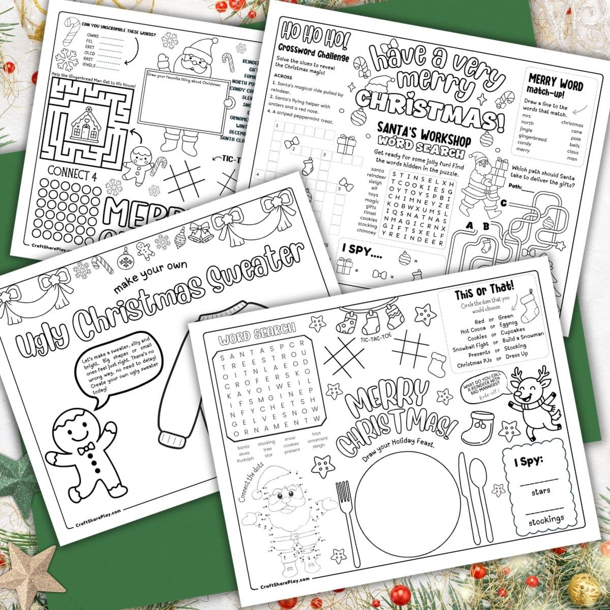 Free Printable Christmas Placemats For Kids 4 Pages Craft Share Play