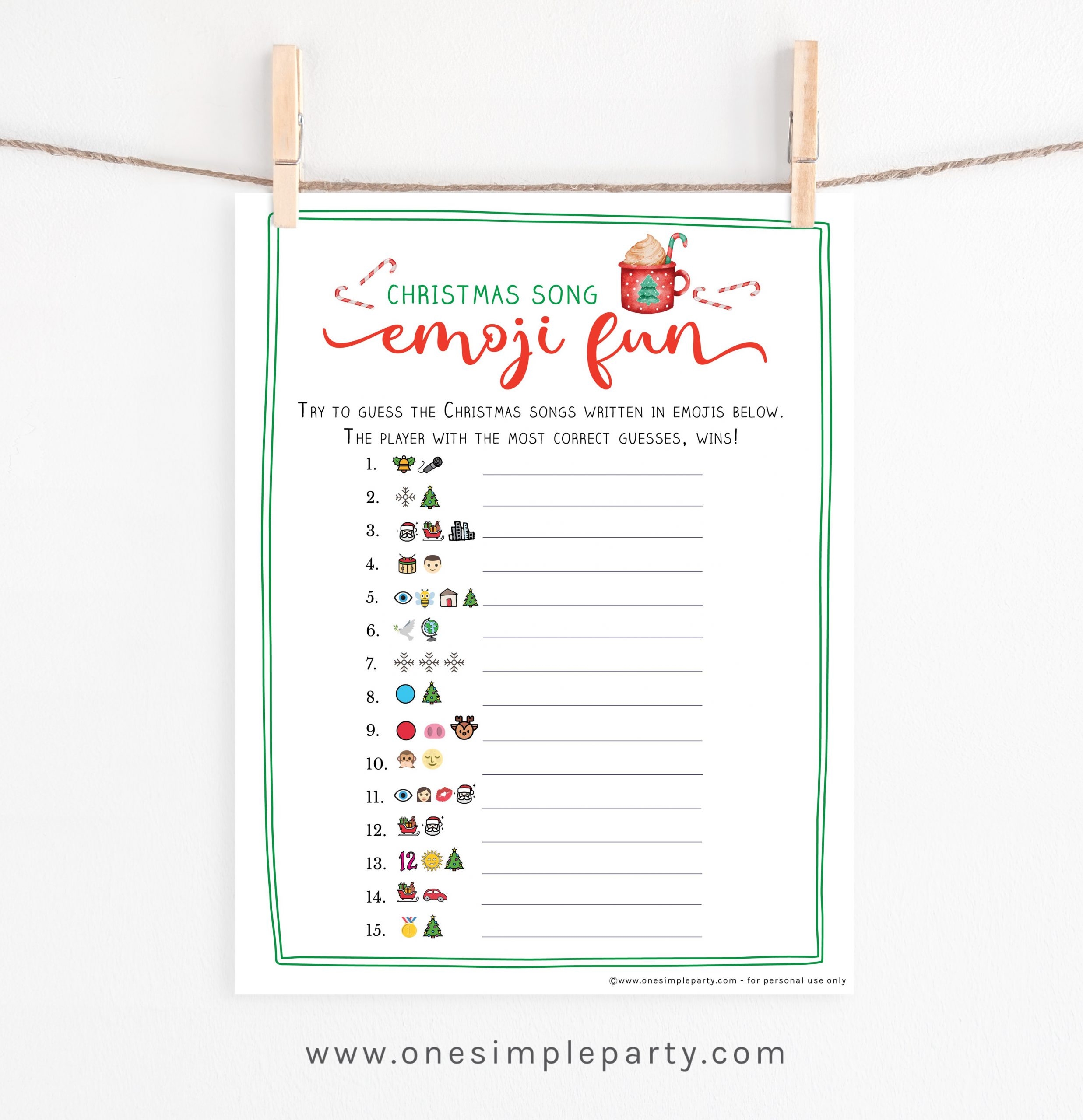 Free Printable Christmas Song Emoji Game 