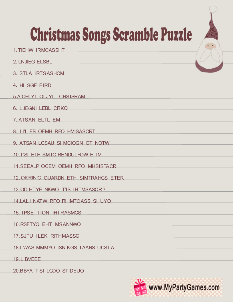 Free Printable Christmas Songs Scramble Puzzle