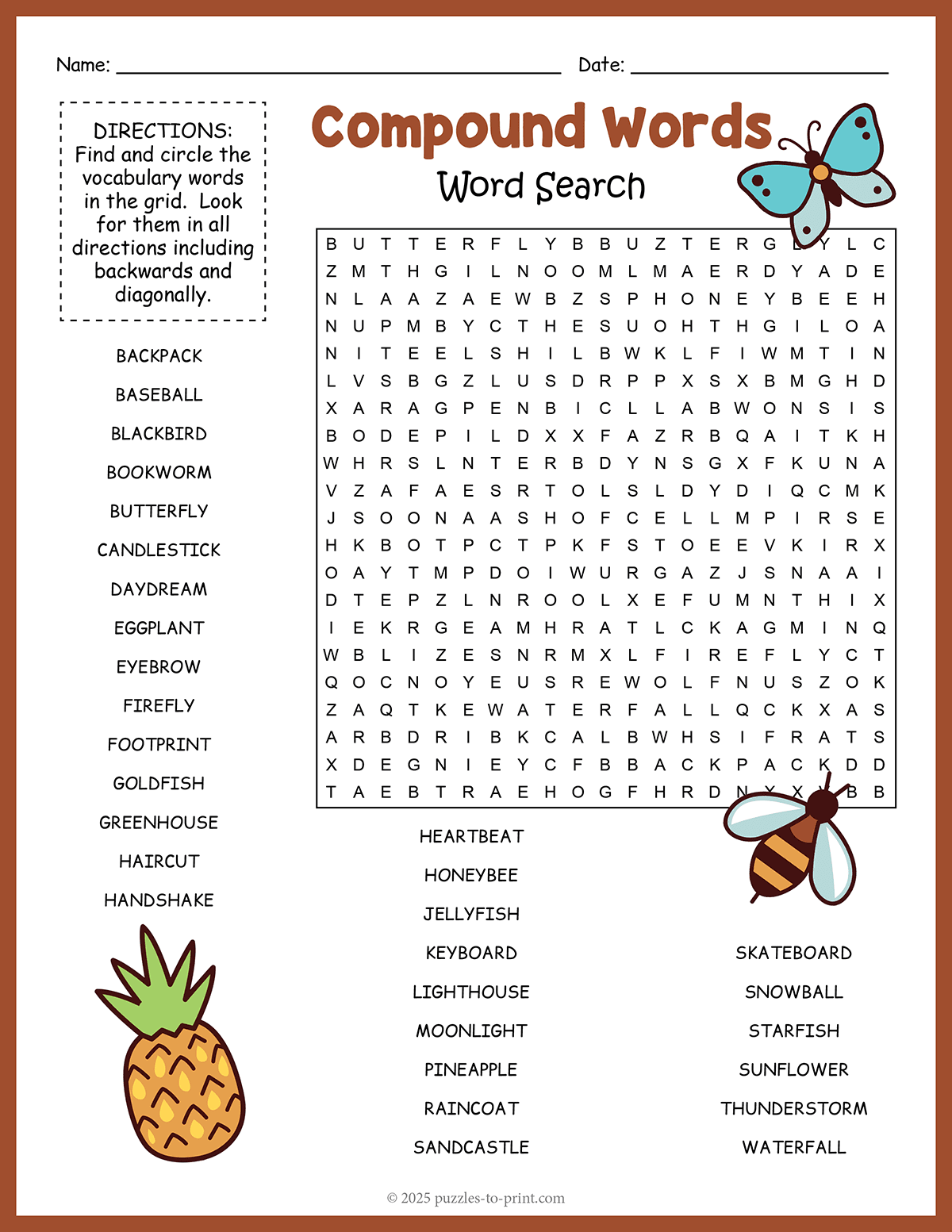 Free Printable Compound Words Word Search