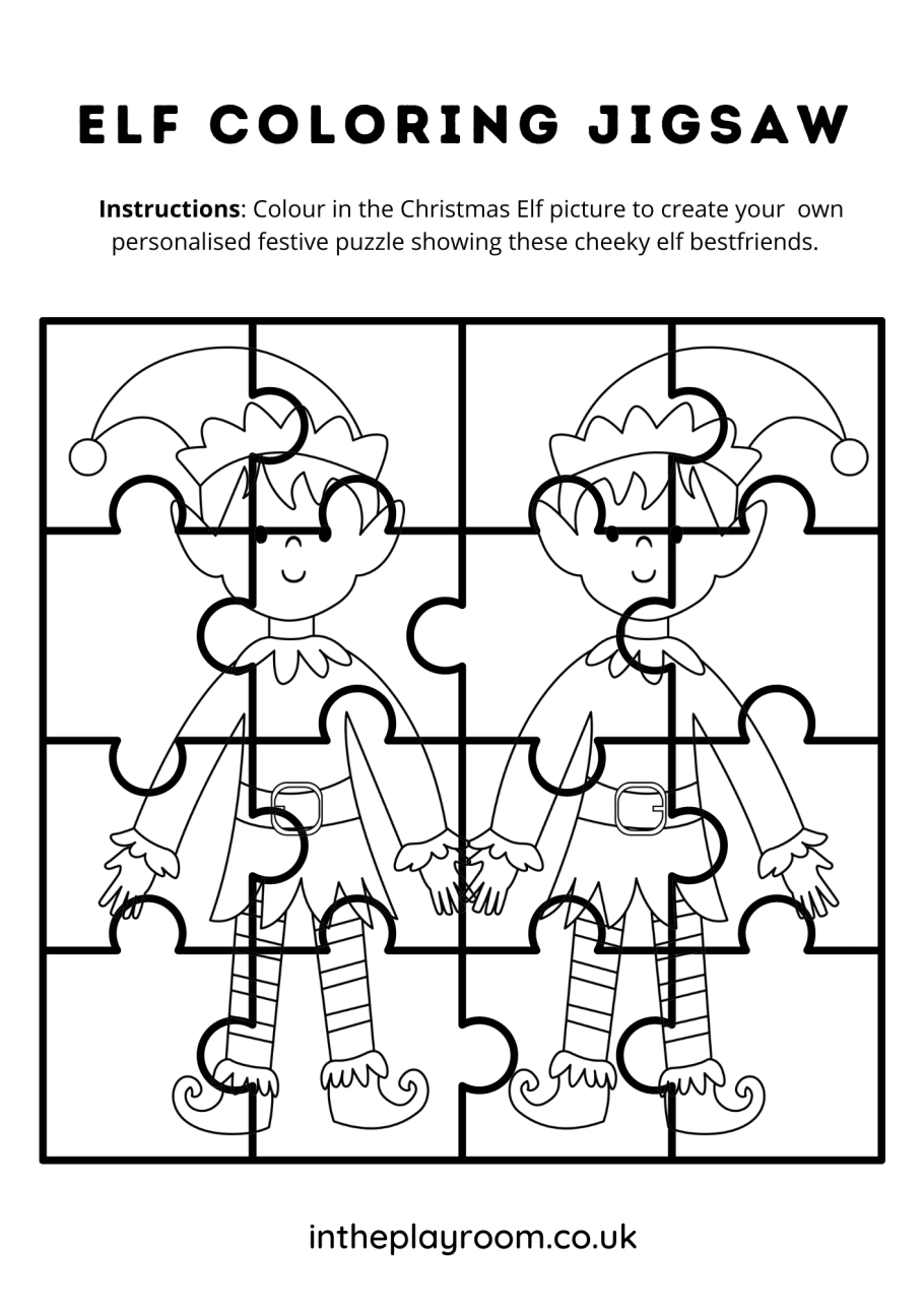 Free Printable Elf Coloring Jigsaw Puzzle For Kids In The Playroom