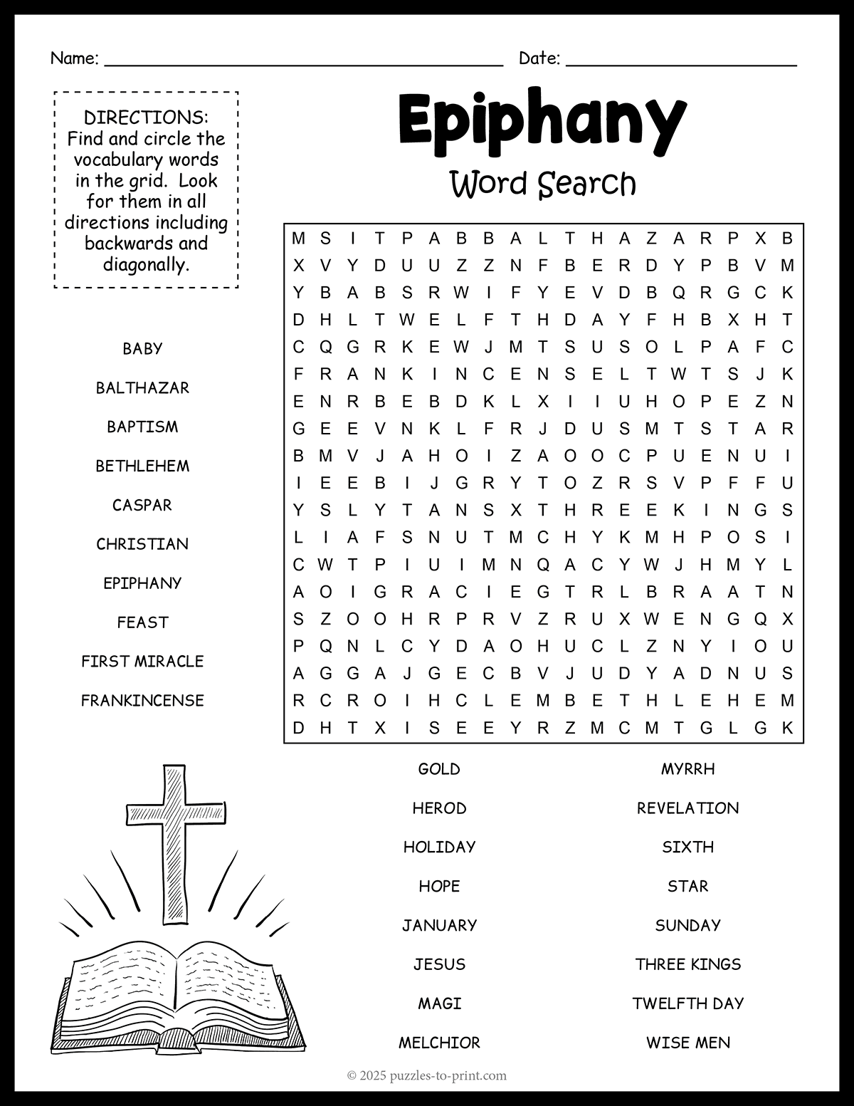 Free Printable Epiphany Word Search