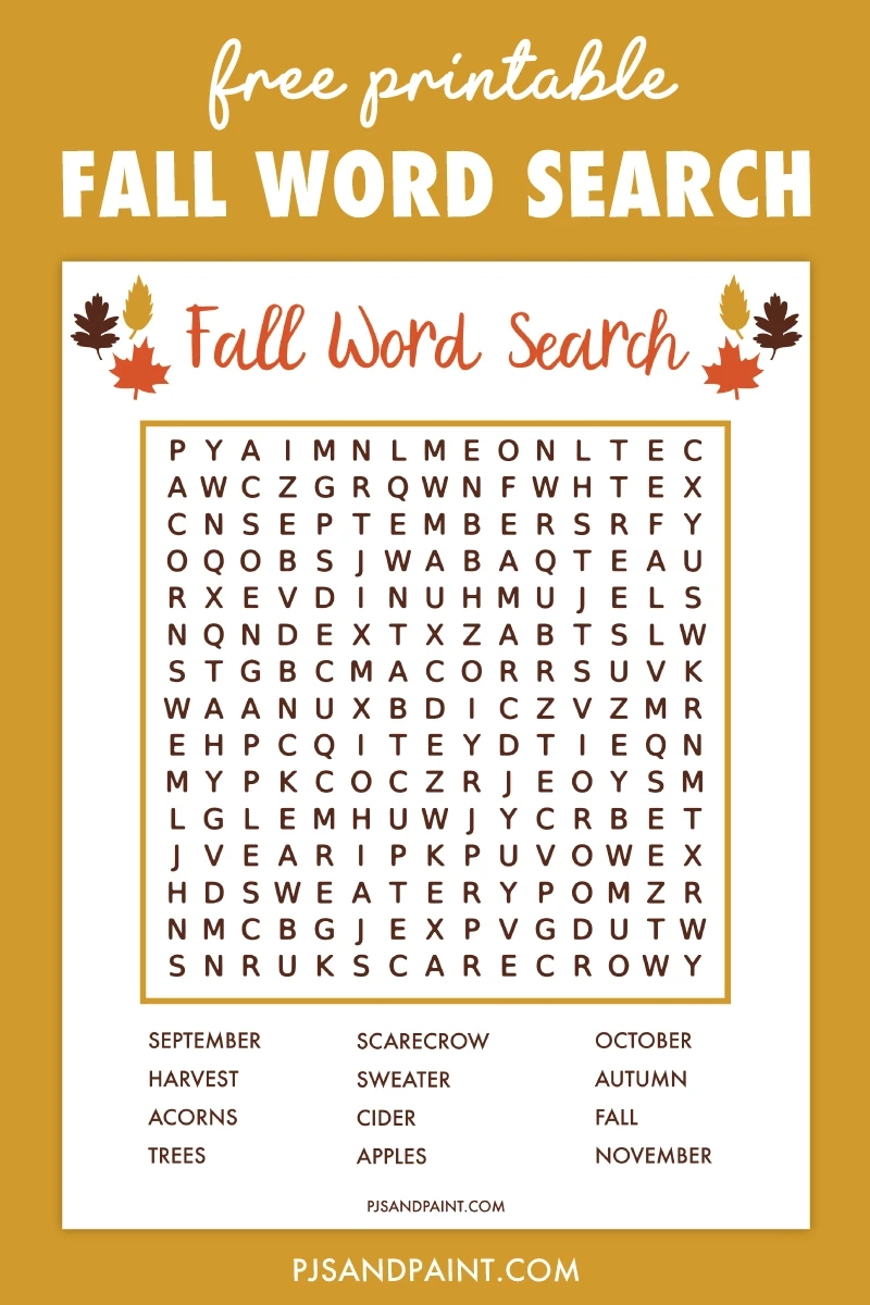 Free Printable Fall Word Search Pjs And Paint