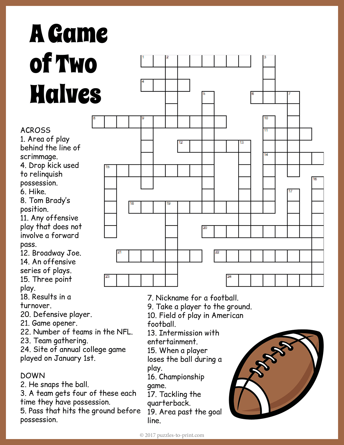 Free Printable Football Crossword