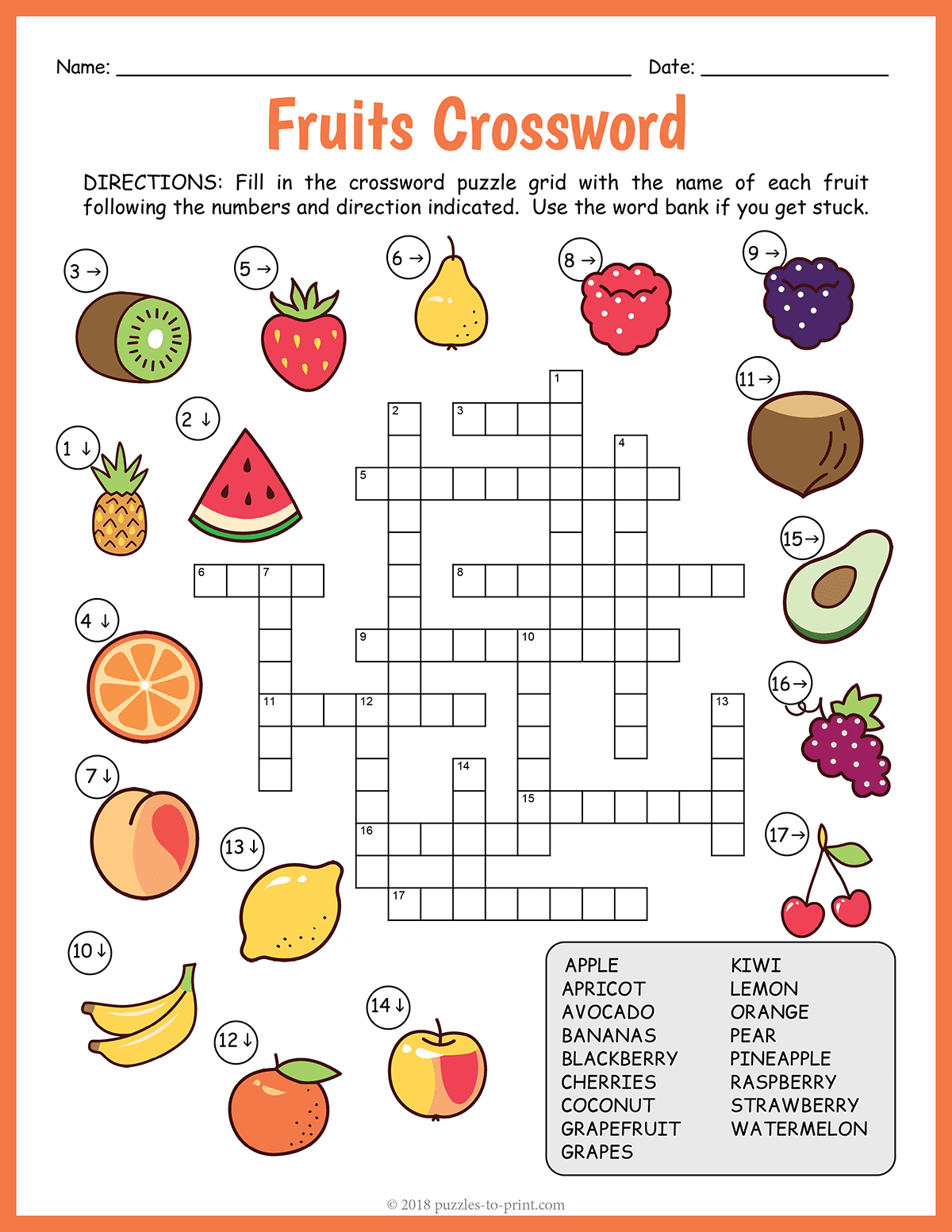 Free Printable Fruits Crossword