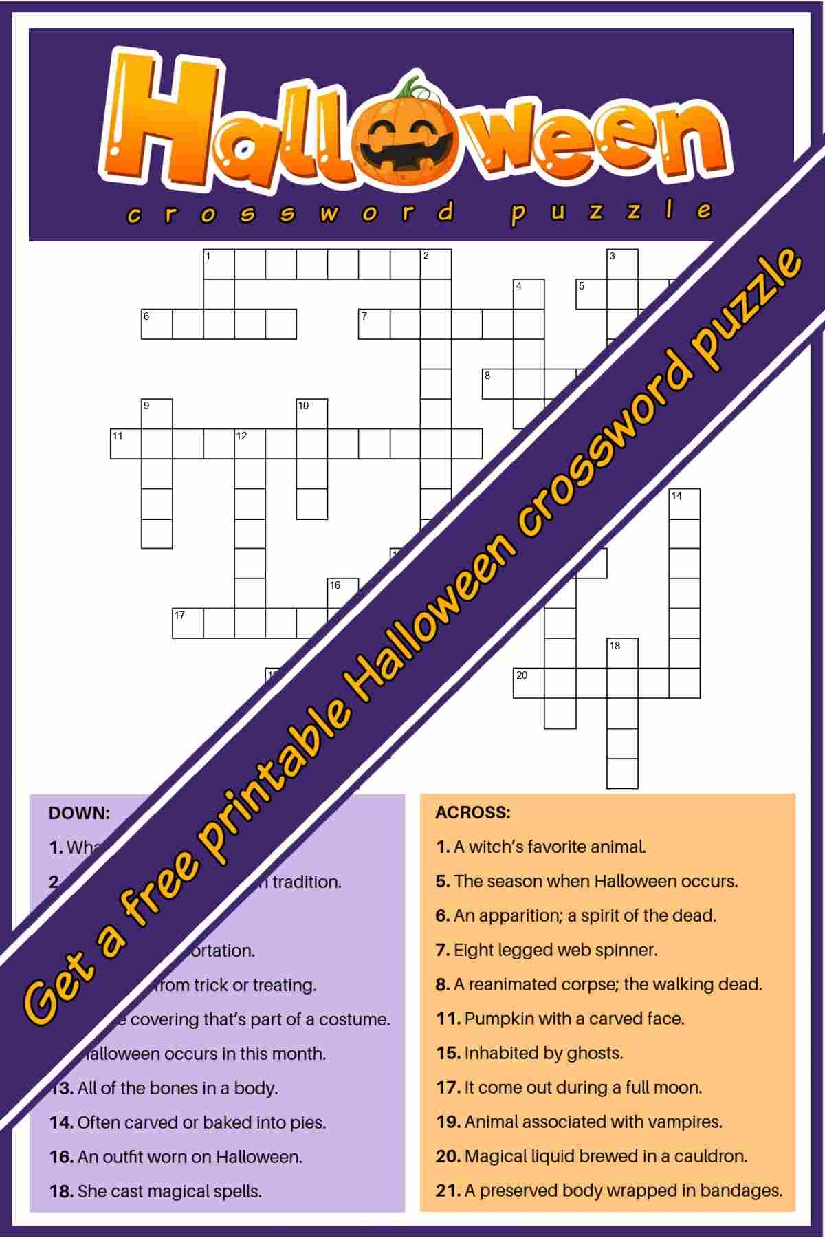 Free Printable Halloween Crossword Puzzle Answer Key Included