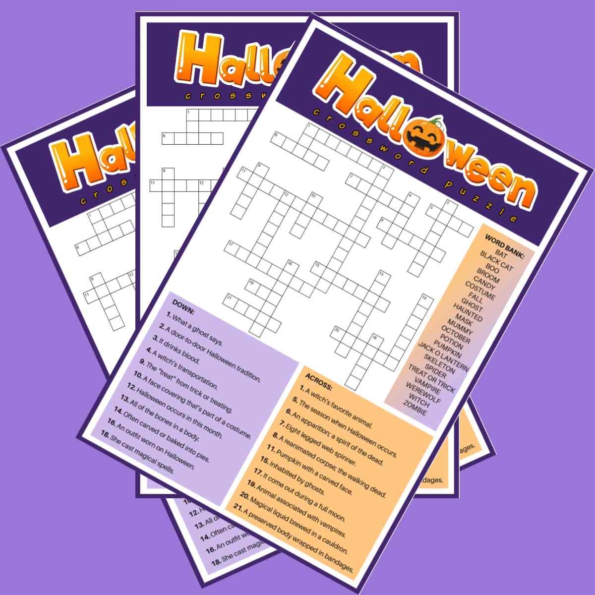 Free Printable Halloween Crossword Puzzle Answer Key Included
