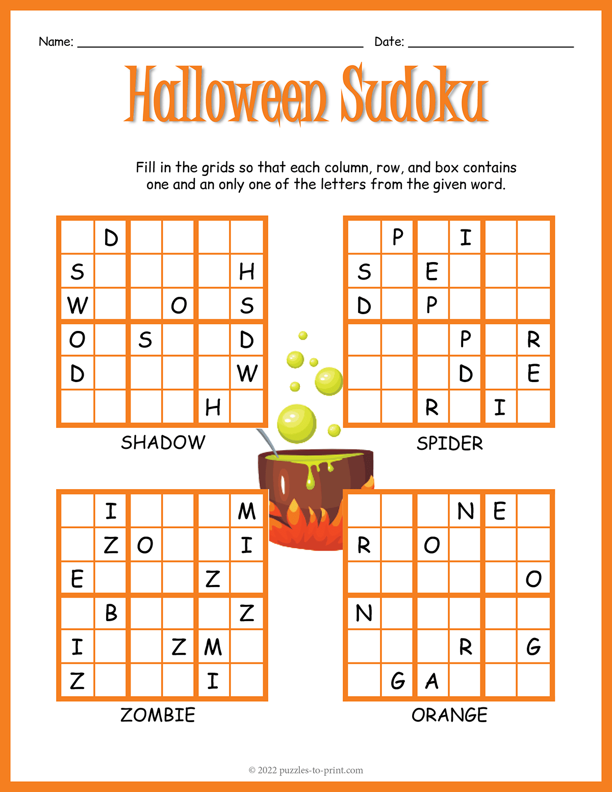 Free Printable Halloween Sudoku