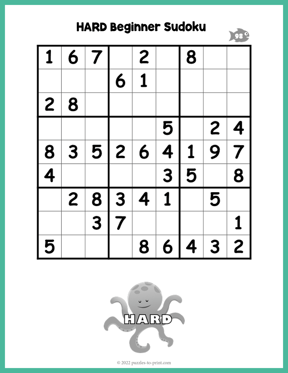 Free Printable Hard Beginner Sudoku