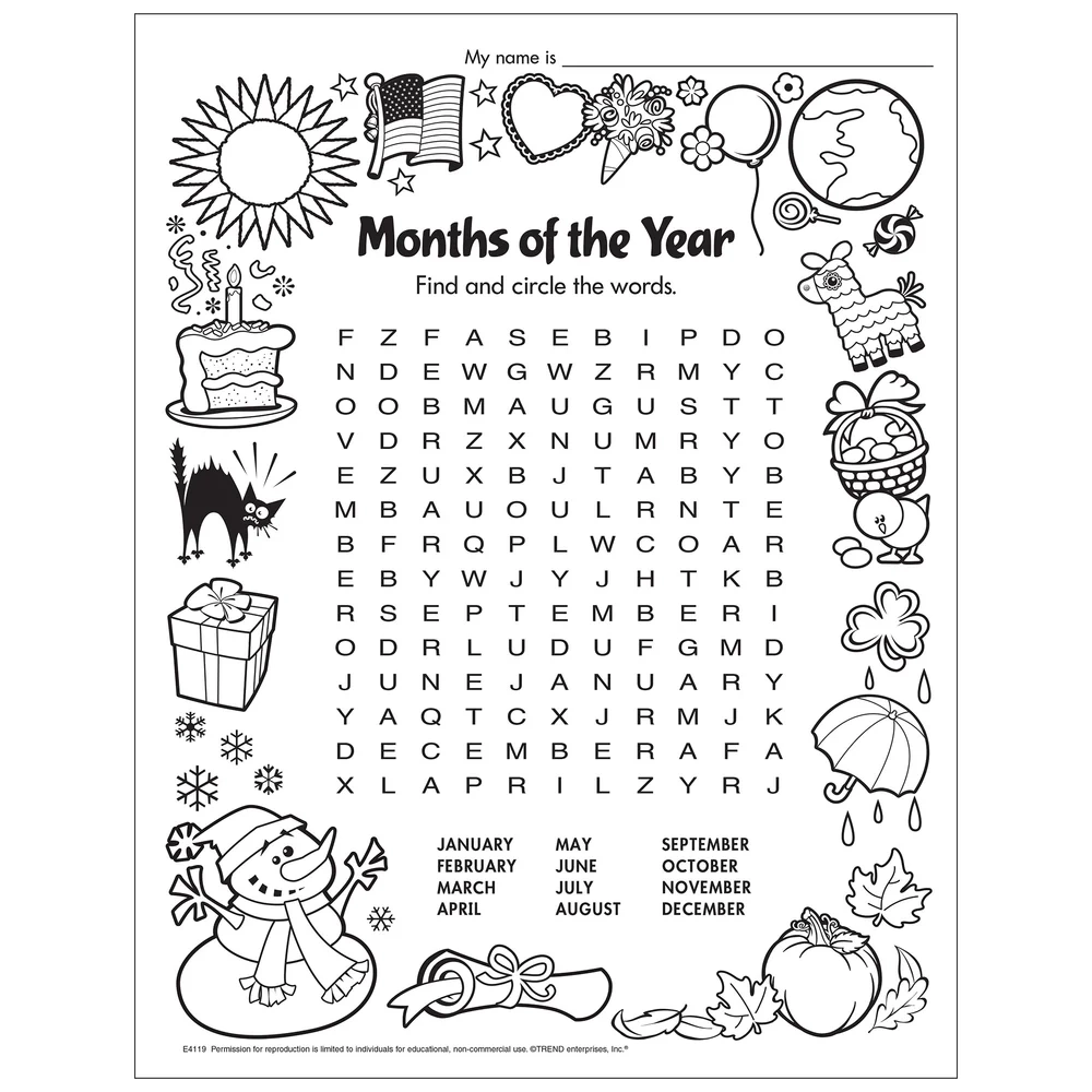 Free Printable Months Of The Year Word Search TREND Enterprises