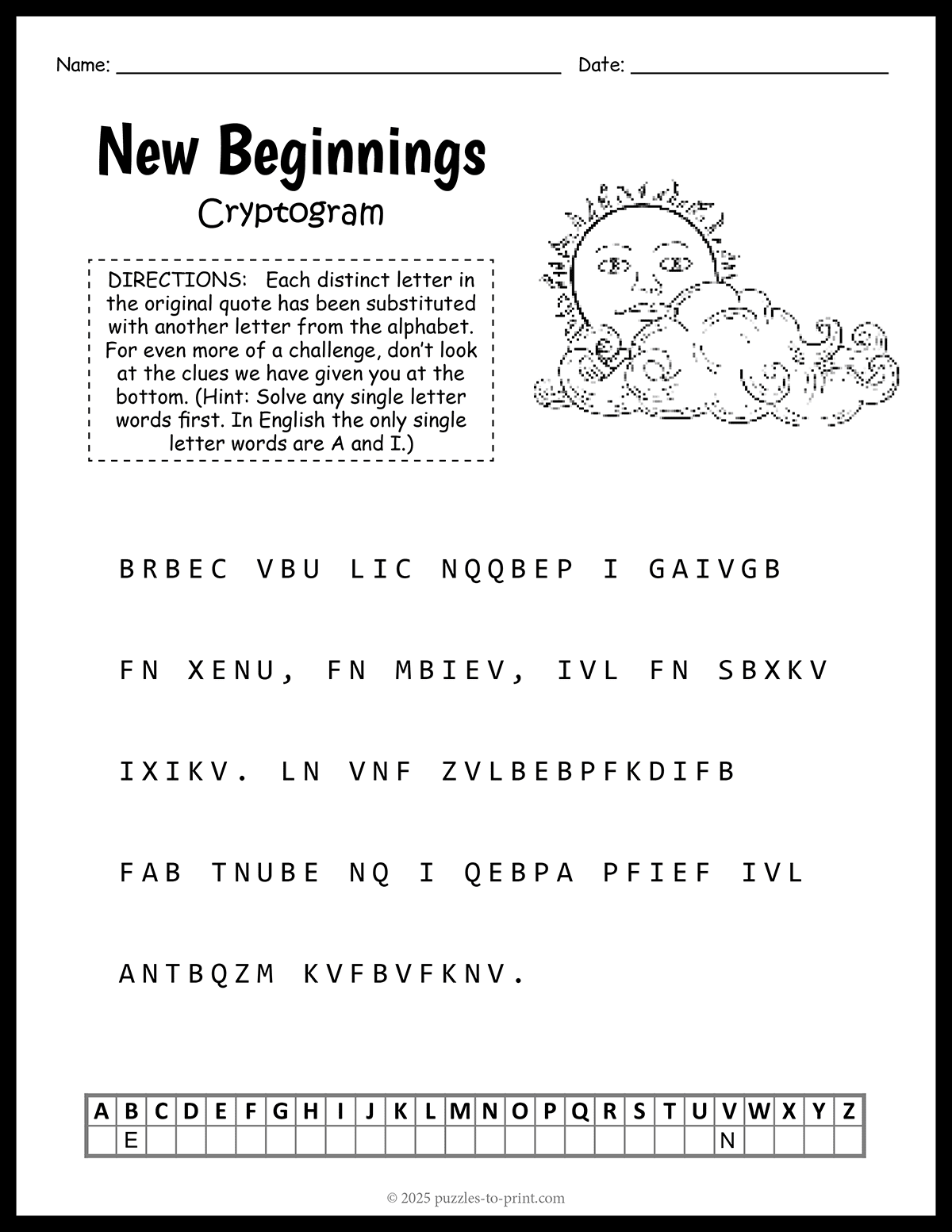 Free Printable New Beginnings Cryptogram
