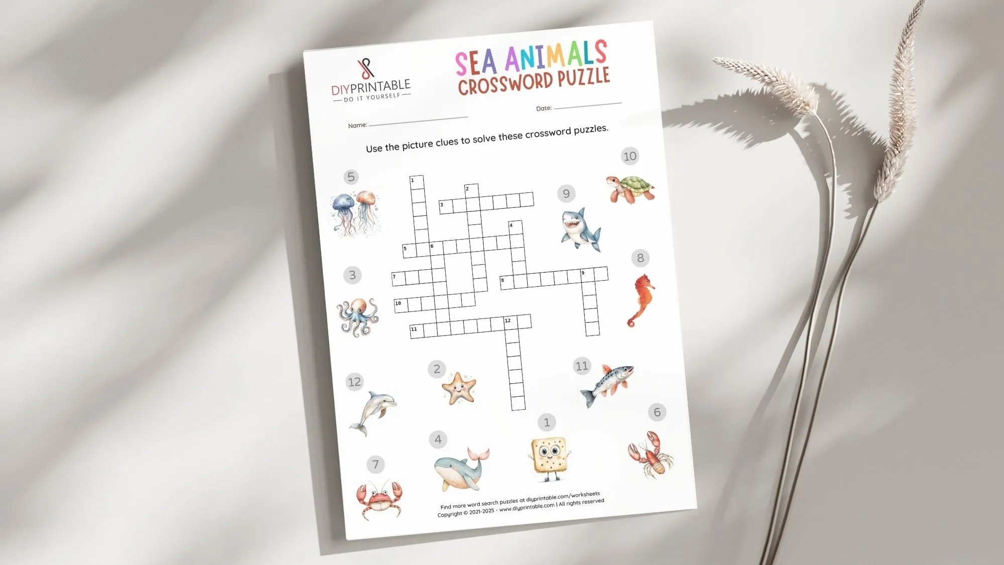 Free Printable Sea Animals Crossword Puzzle DIY Printables