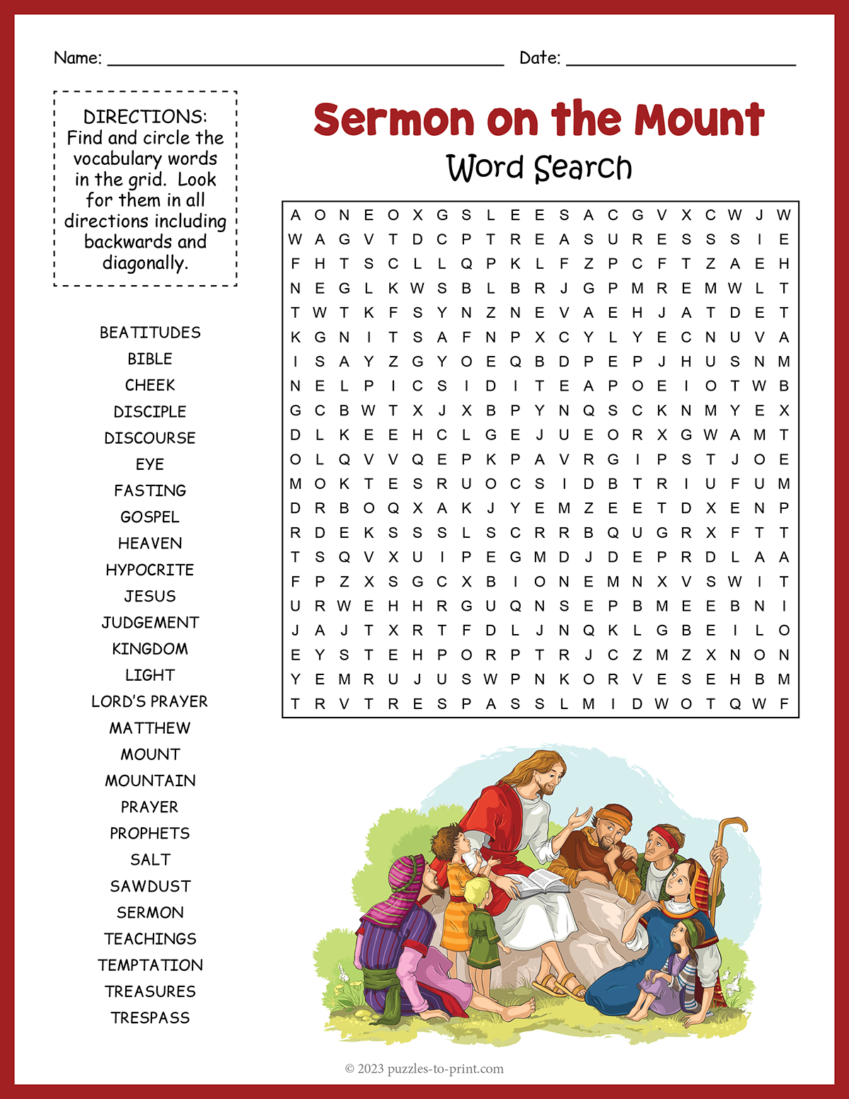 Free Printable Sermon On The Mount Word Search