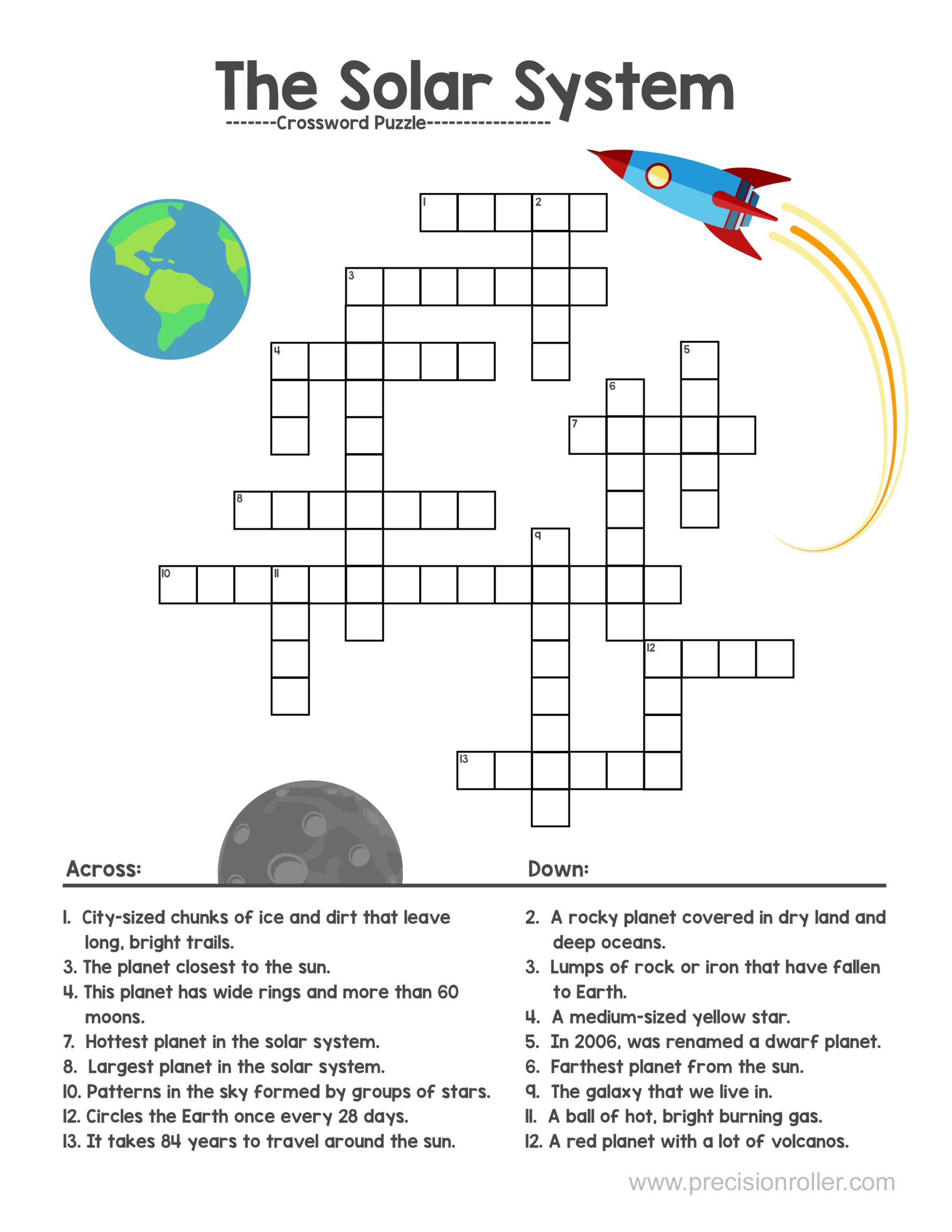 Free Printable Solar System Themed Crossword Puzzle Precision Printables