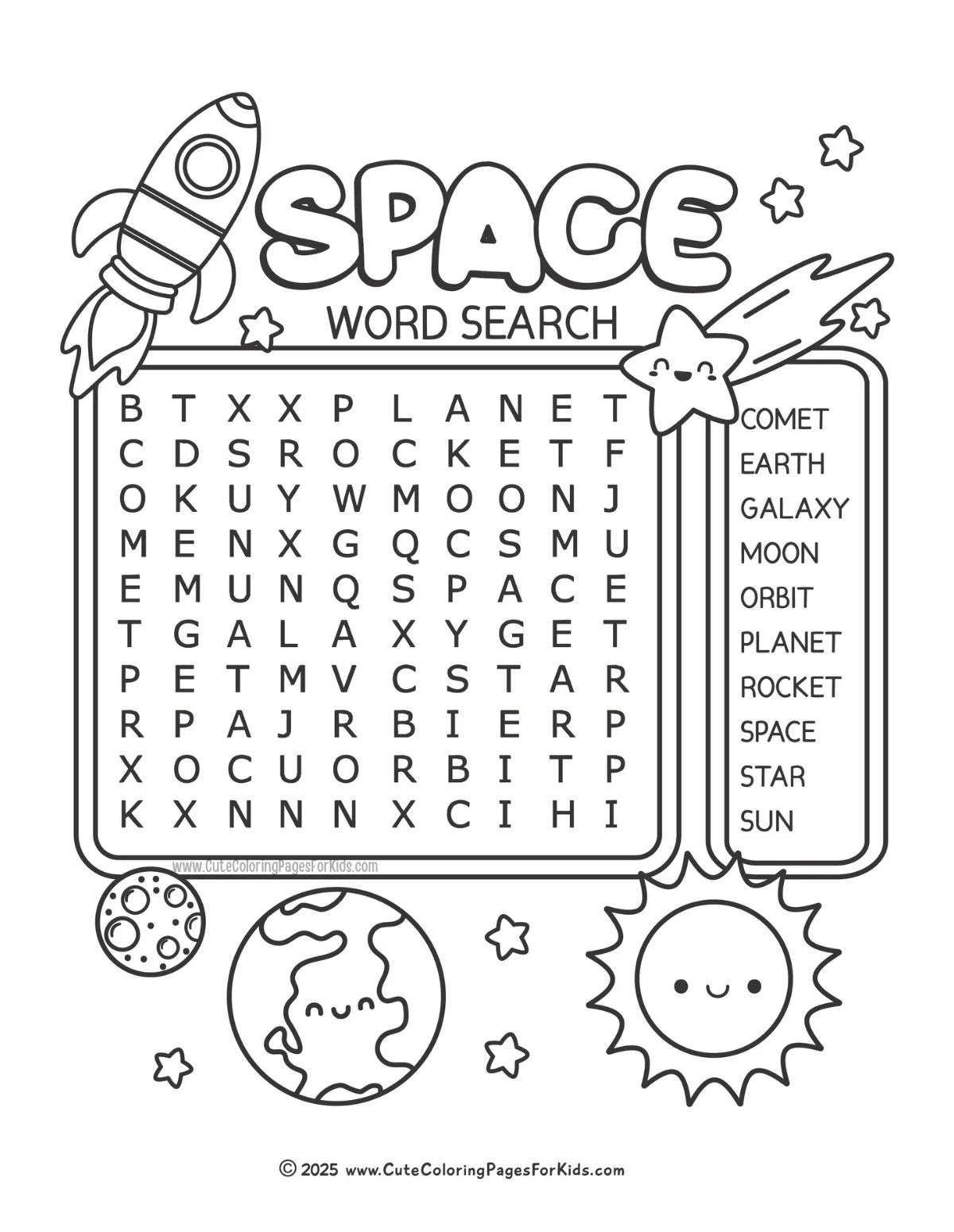 Free Printable Space Word Search For Kids Cute Coloring Pages For Kids