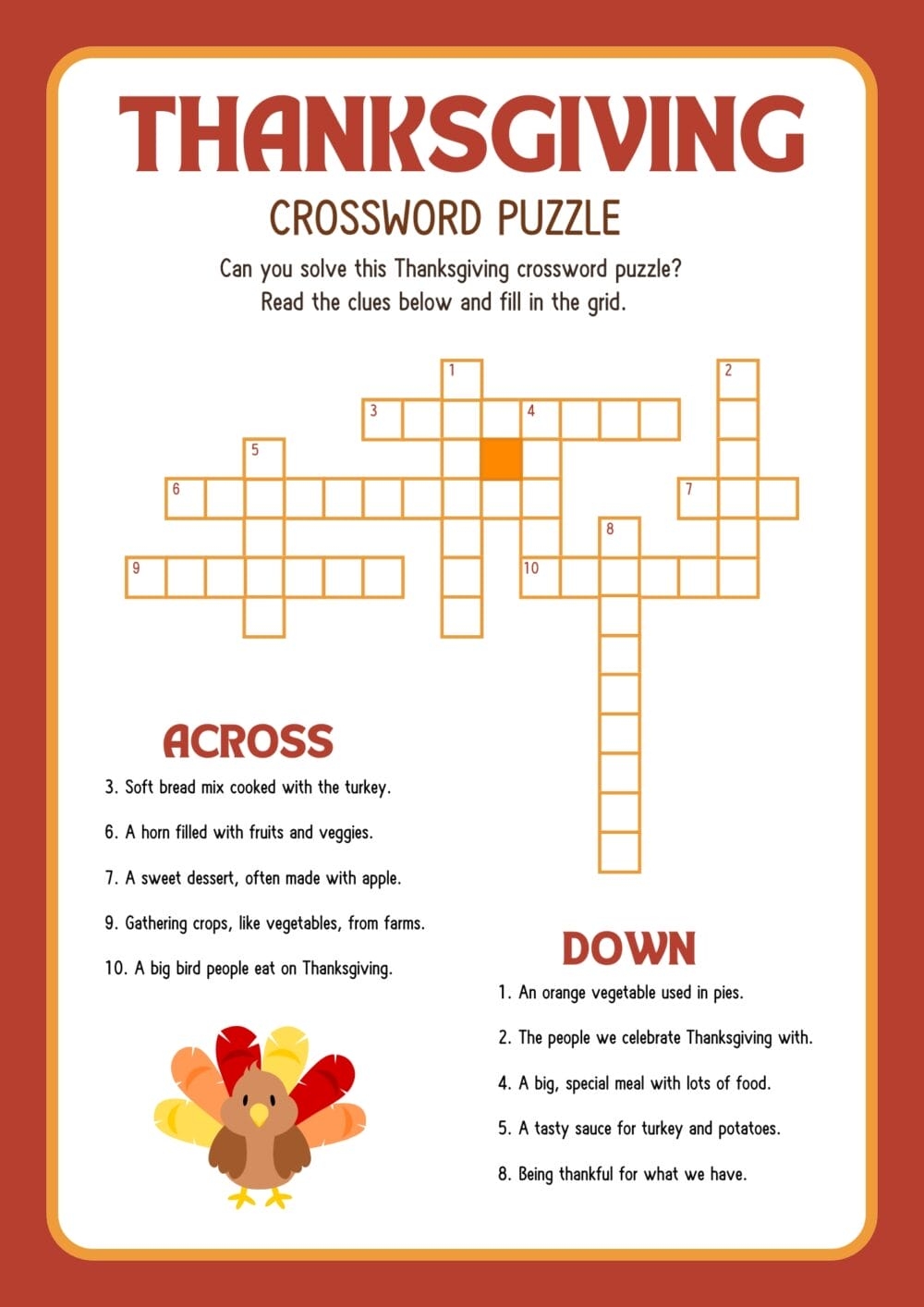 Free Printable Thanksgiving Crossword Enchanted Little World