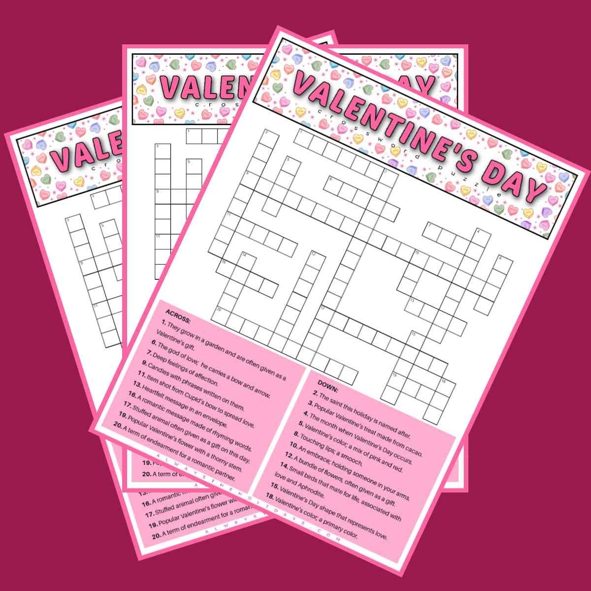 Free Printable Valentine s Day Crossword Puzzle PDF JPG