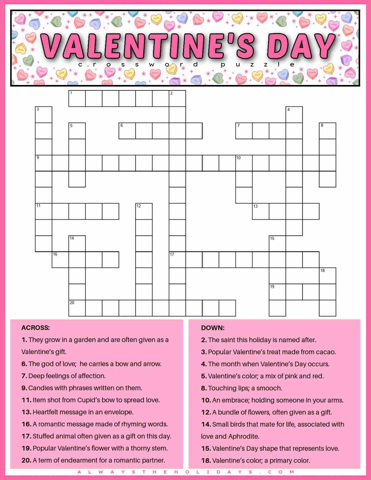 Free Printable Valentine s Day Crossword Puzzle PDF JPG Free Printable Valentine s Day Crossword Puzzle PDF JPG